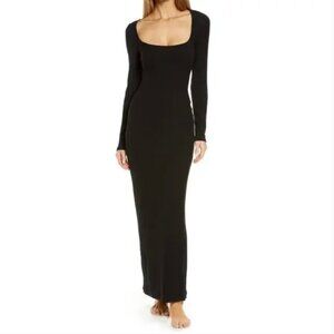 Skims Soft Lounge Long Sleeve Dress in Black